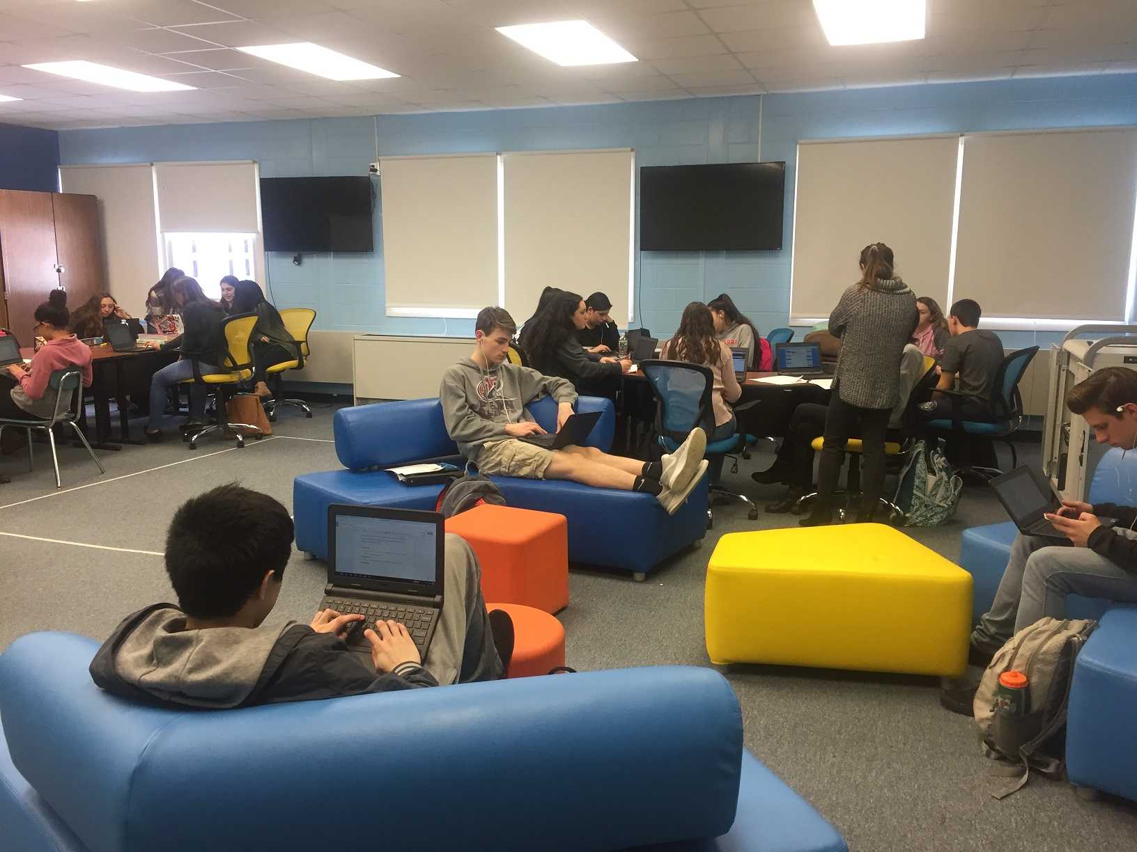 Students in Ms. Foerg's Global Studies class use the Think Tank to research topics for their work