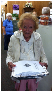 A grateful woman receives her cookies at Freehold Area Open Door