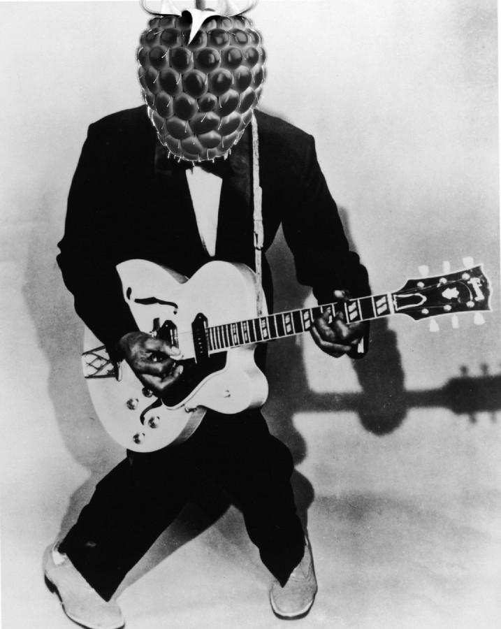 This photo, taken by Dylan Sepulveda, is in fact, fake; Chuck Berry does not have a berry for a head.