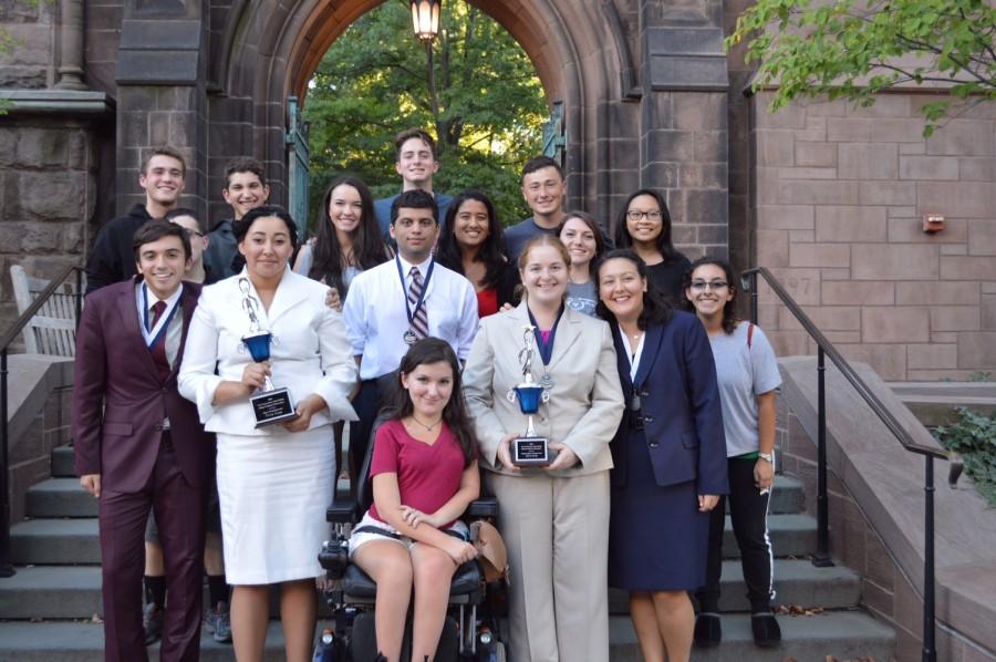 9/22/15 -- From September 18th to the 20th, the Freehold Township Speech and Debate Team competed at the Twenty-Third Yale Invitational. There were 1256 entries from 208 schools and 27 different states this year making it the largest Yale Invitational to date. While all of the members who attended the tournament gave it their best effort, there were truly inspiring performances from those who placed. Kevin Marien (junior) quarter finaled in Extemporaneous Speaking. Rian Weinstein (senior, captain) quarter finaled in Dramatic Interpretation, and finished 6th place, finaling in Program Oral Interpretation. In Oral Interpretation of Literature, Shana Kleiner (senior, president) and George Fragoulias (senior, VP) quarter finaled and Alexandra Knighton took 3rd place in the final round.