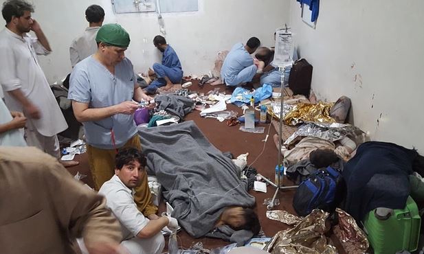  medical staff treat patients and staff wounded in the aftermath of the airstrike