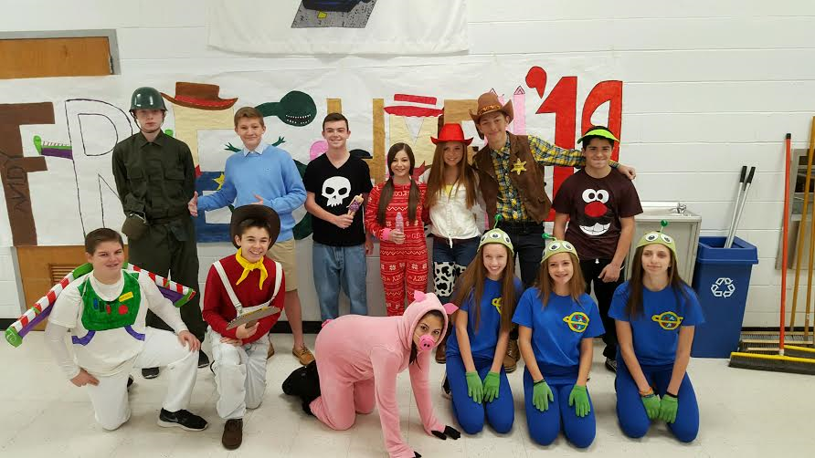 The Freshmen BotC Team shows off their Toy Story costumes