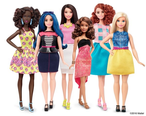 The new line of Barbie dolls that introduce different body types, races, hair colors, and eye colors. (Image courtesy of Barbie official Twitter)