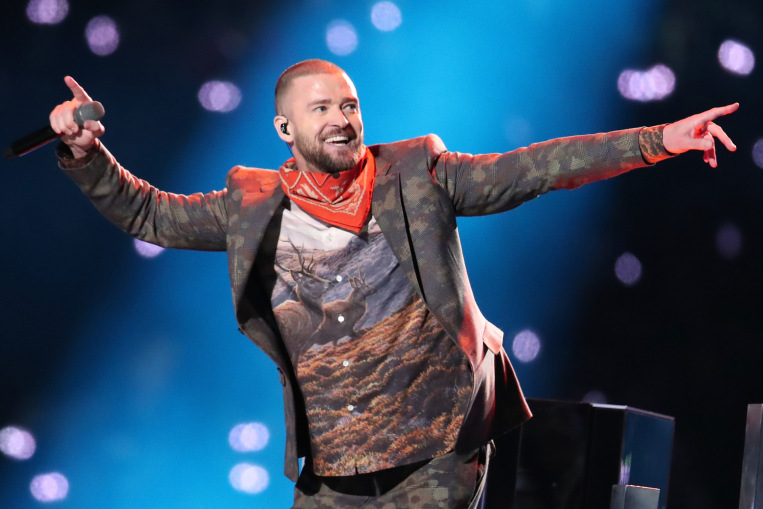 MINNEAPOLIS, MN - FEBRUARY 04:  Recording artist Justin Timberlake performs onstage during the Pepsi Super Bowl LII Halftime Show at U.S. Bank Stadium on February 4, 2018 in Minneapolis, Minnesota.  (Photo by Christopher Polk/Getty Images) ORG XMIT: 775109419