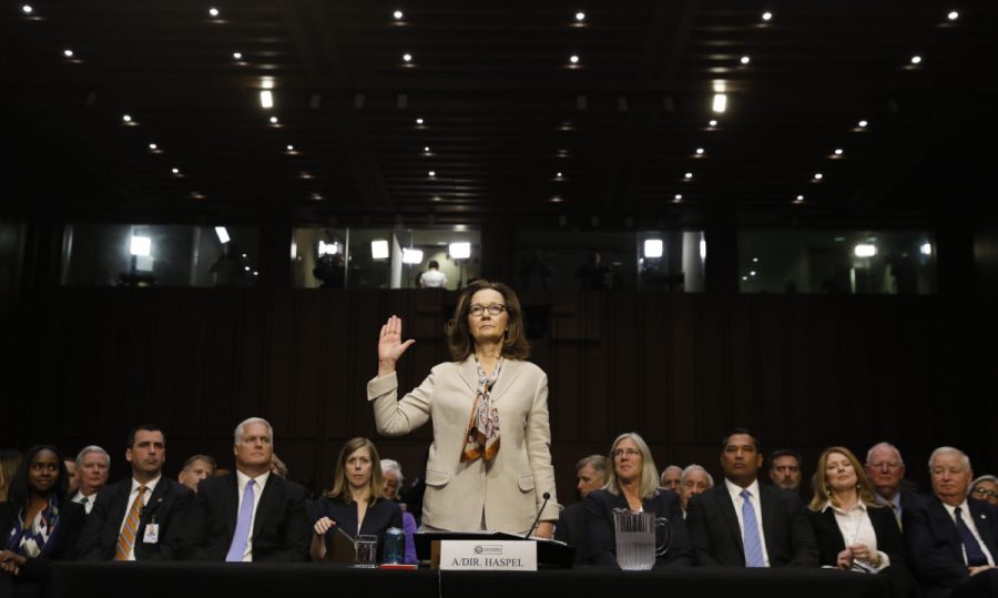 CIA director nominee and acting CIA Director Gina Haspel is sworn in prior to testifying at her Senate Intelligence Committee confirmation hearing on Capitol Hill in Washington, U.S., May 9, 2018. REUTERS/Kevin Lamarque - HP1EE5915YLWX