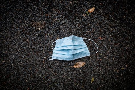 Used facemask left on the street. Original public domain image from Flickr