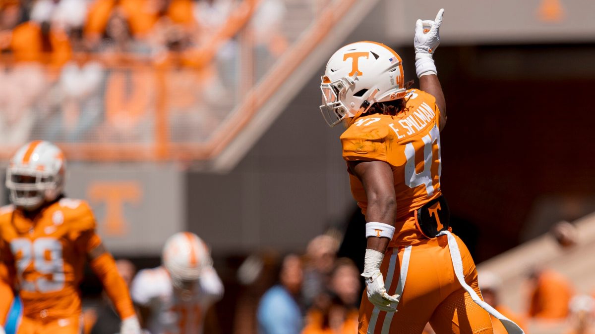 KNOXVILLE, TN - April 13, 2024 - Linebacker Edwin Spillman #47 of the Tennessee Volunteers during the 2024 Orange and White game at Neyland Stadium in Knoxville, TN. Photo By Andrew Ferguson/Tennessee Athletics